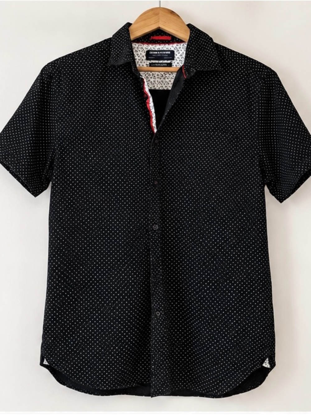 Denim & Flower Black Short Sleeve Microdot Button-Down Shirt